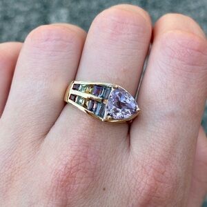 Gold Over Sterling Silver Rainbow Multi Stone Statement Ring